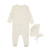 MEMA KNITS 2PC POINTELLE HEART FOOTIE + BONNET SET